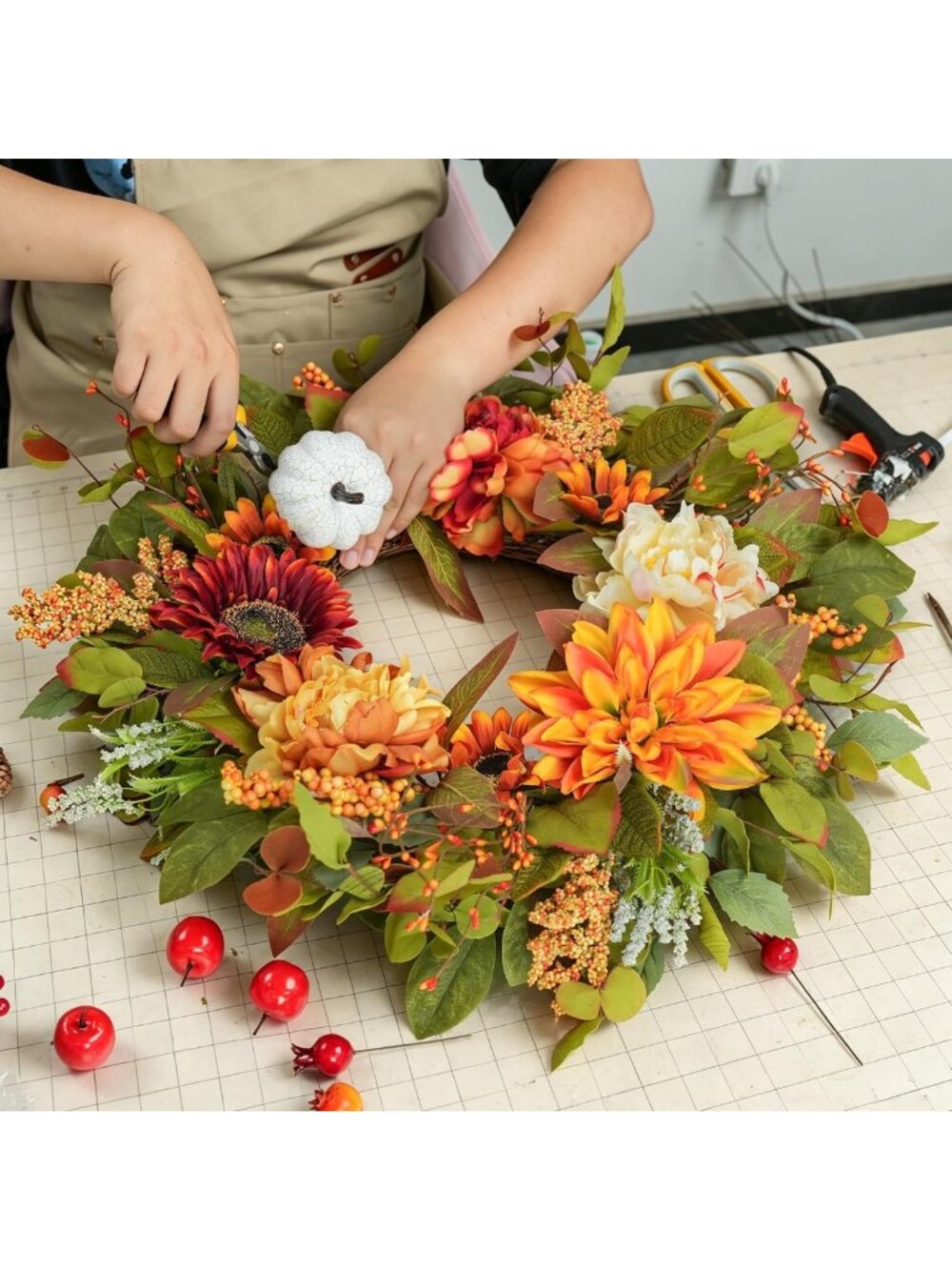 24-Inch Autumn Wreath for Front Door - Fall Decor with Peonies & Foliage - Picture 7 of 8
